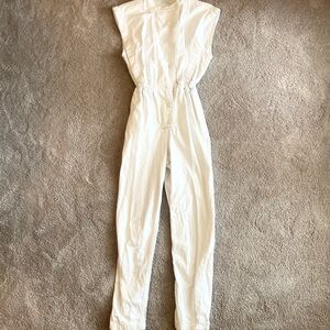 ZARA White Sleeveless Button-Front Jumpsuit